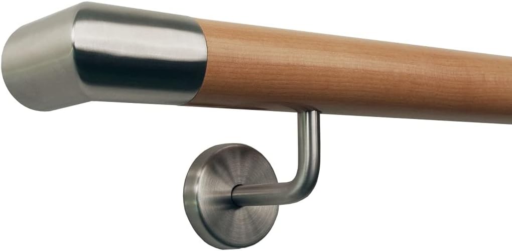 TIBU Buche Geländer Handlauf Treppe Holz Griff gew. Edelstahlhalter, Länge 30 - 500 cm aus einem Stü