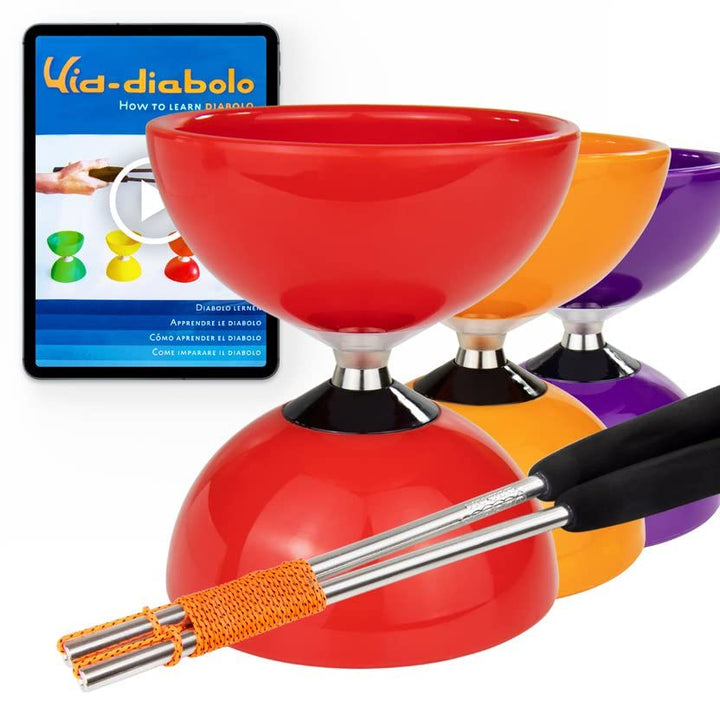 Juggle Dream Carousel Diabolo Jonglier-Set - Dreifach-Kugellagerachse - mit Aluminiumstäben und Onli