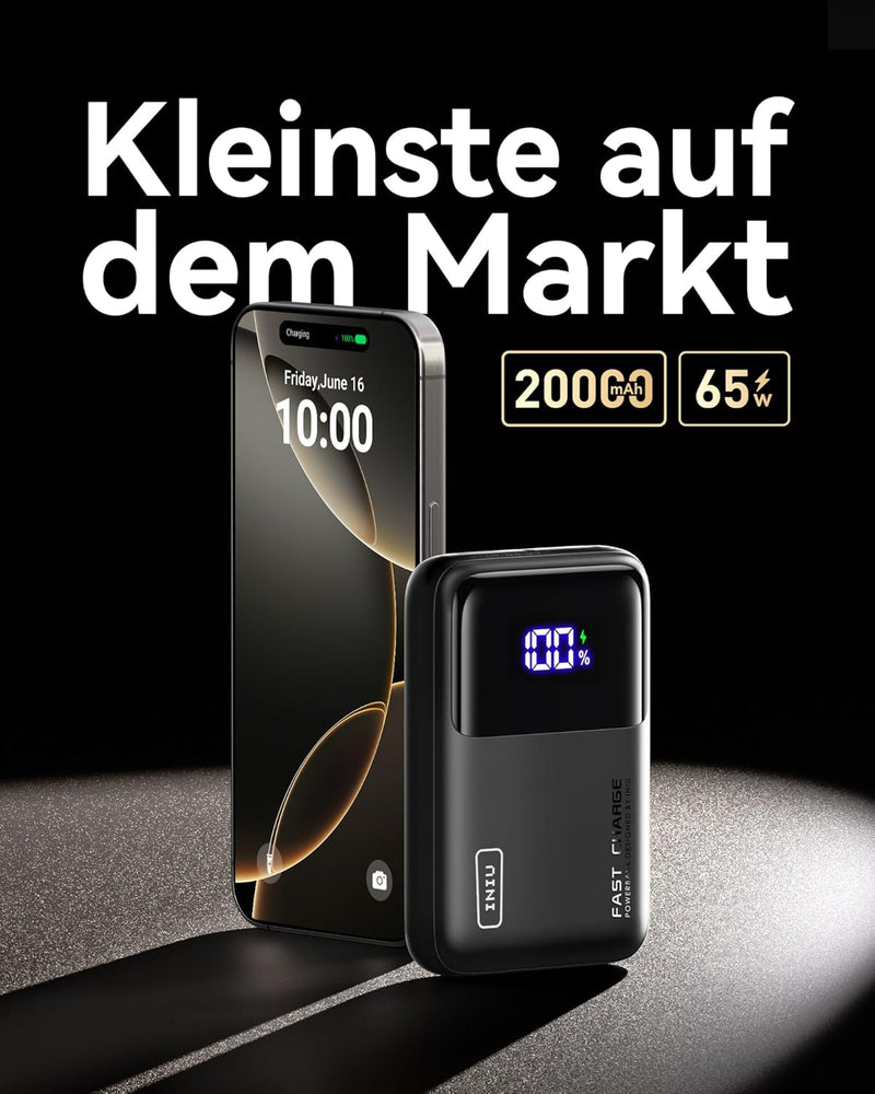 INIU Power Bank, 20000mAh 65W Powerbank Klein Aber Stark Phone & Laptop, Externe Handyakkus USB C In