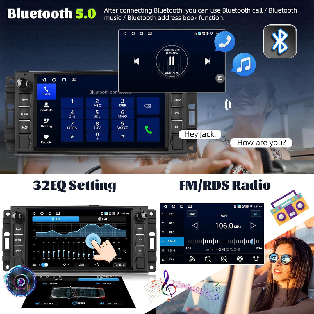 Android 15, 4G+64G CAMECHO Autoradio für Jeep Wrangler Compass Grand Cherokee/Chrysler 300C/Dodge Ra