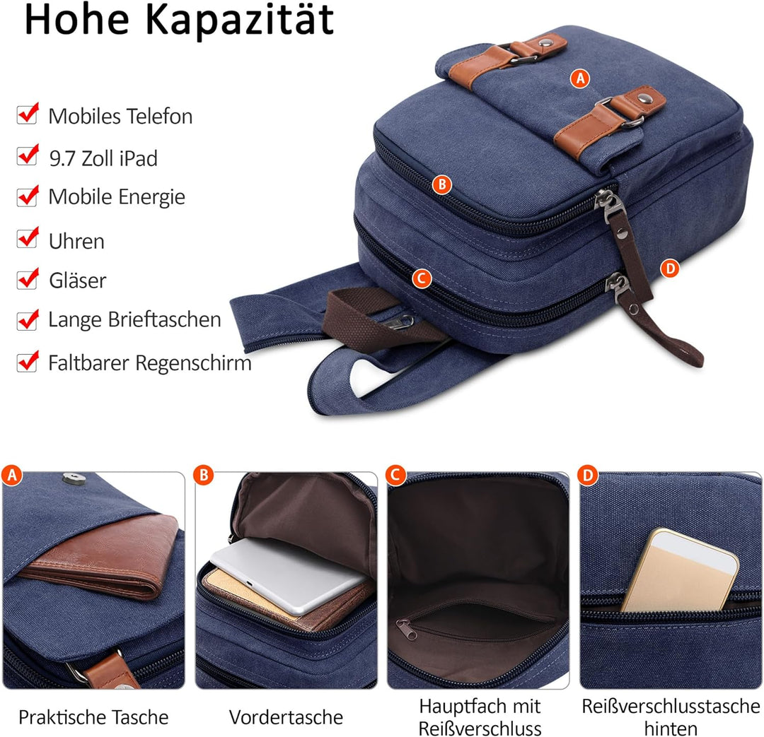 DORRISO Herren Rucksack Damen Klein Tagesrucksäcke Mode Brusttasche Sling Bag Leinwand Schultertasch