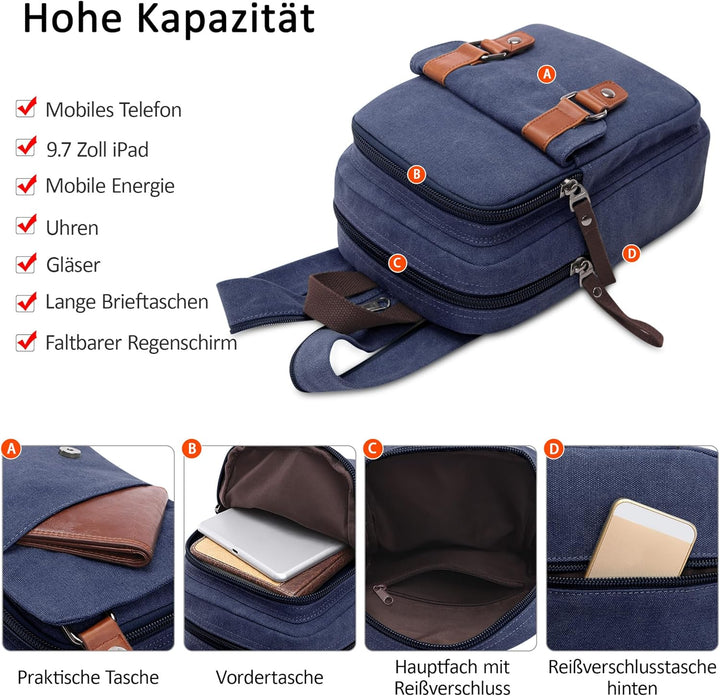 DORRISO Herren Rucksack Damen Klein Tagesrucksäcke Mode Brusttasche Sling Bag Leinwand Schultertasch
