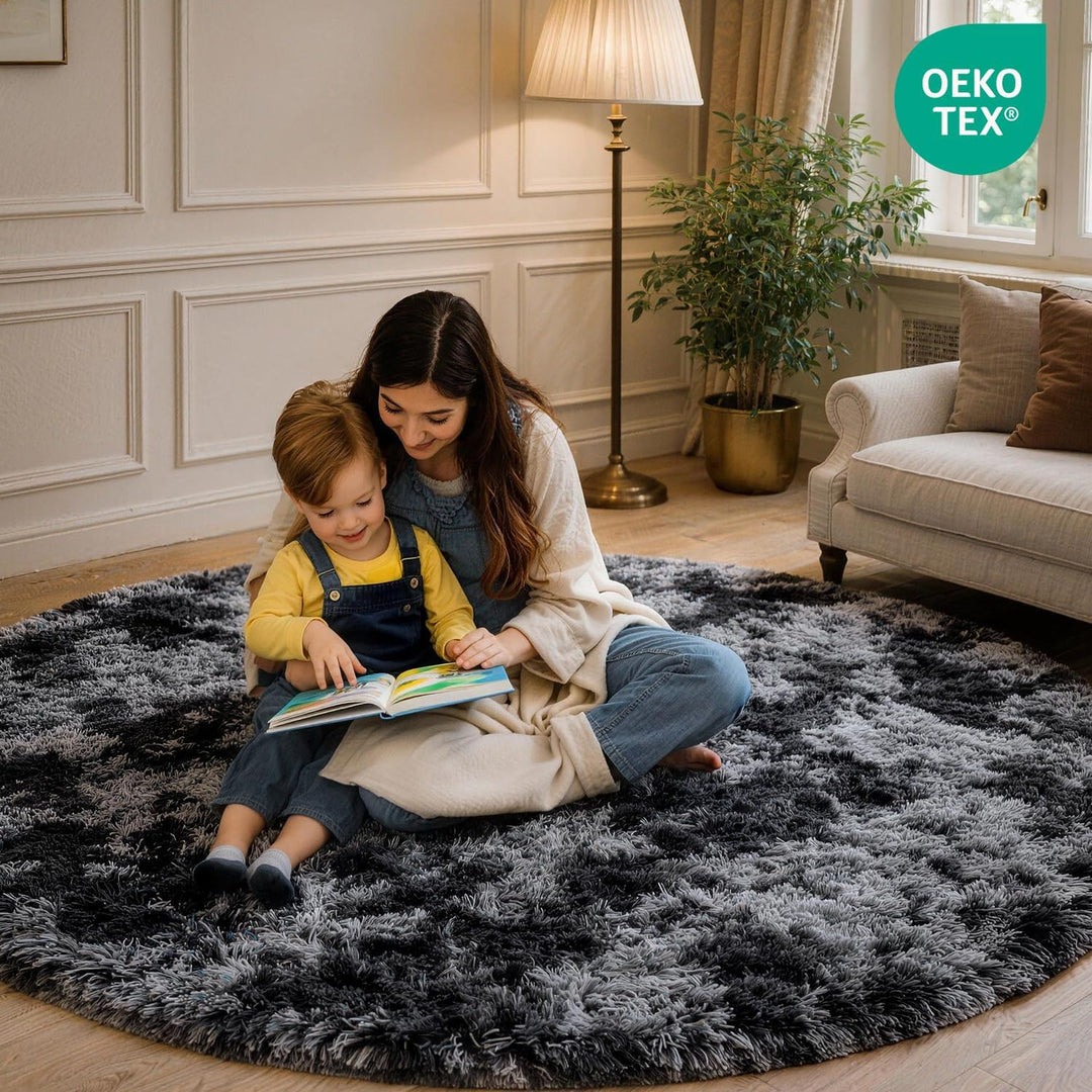 MARATIP Plüsch Teppich Rund,Flauschiger Teppich Rund, modernes Wohnzimmer, Kinder Mädchen,weicher un