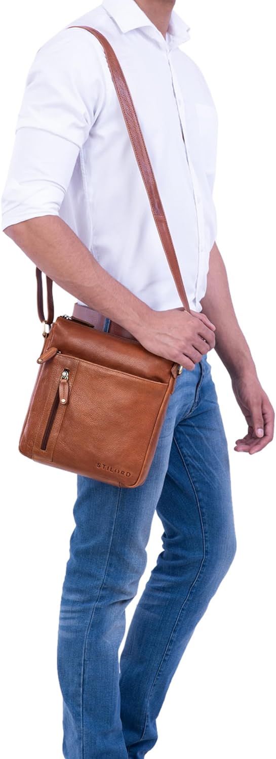 STILORD 'Brady' Messenger Bag Leder Braun klein Umhängetasche Schultertasche für iPad 10,1 Zoll Tabl