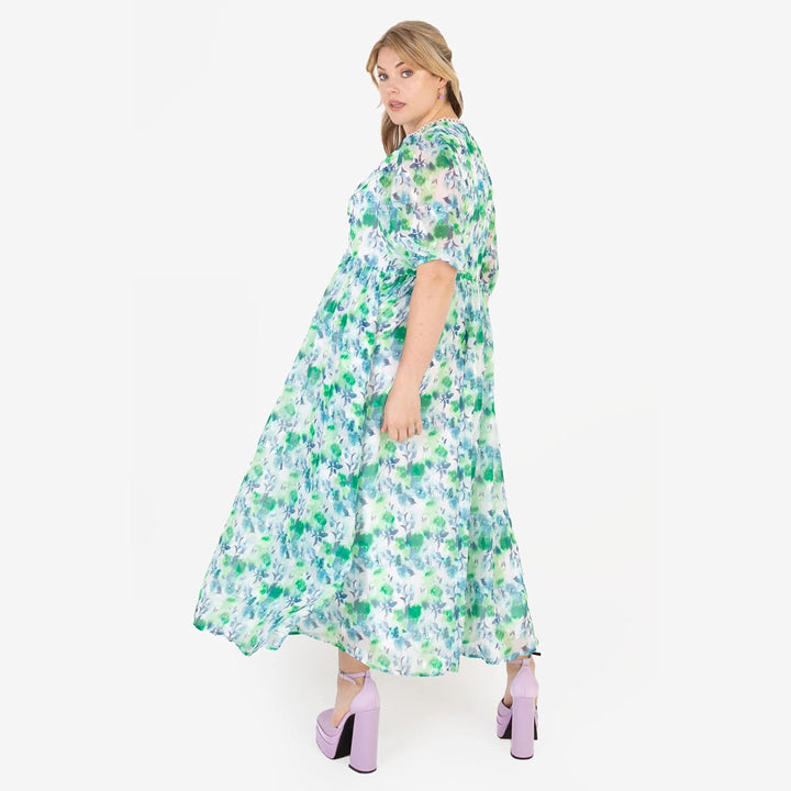 Lovedrobe Damen Summer for Women Plus Size Curve Ladies Midi Sun Dress Faux Wrap High V Neckline Wai