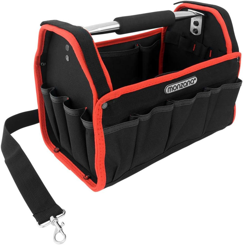 MONZANA® Werkzeugtasche L 33cm mit verstellbarem Schultergurt stabile Tragestange 8 Innen und 13 Aus