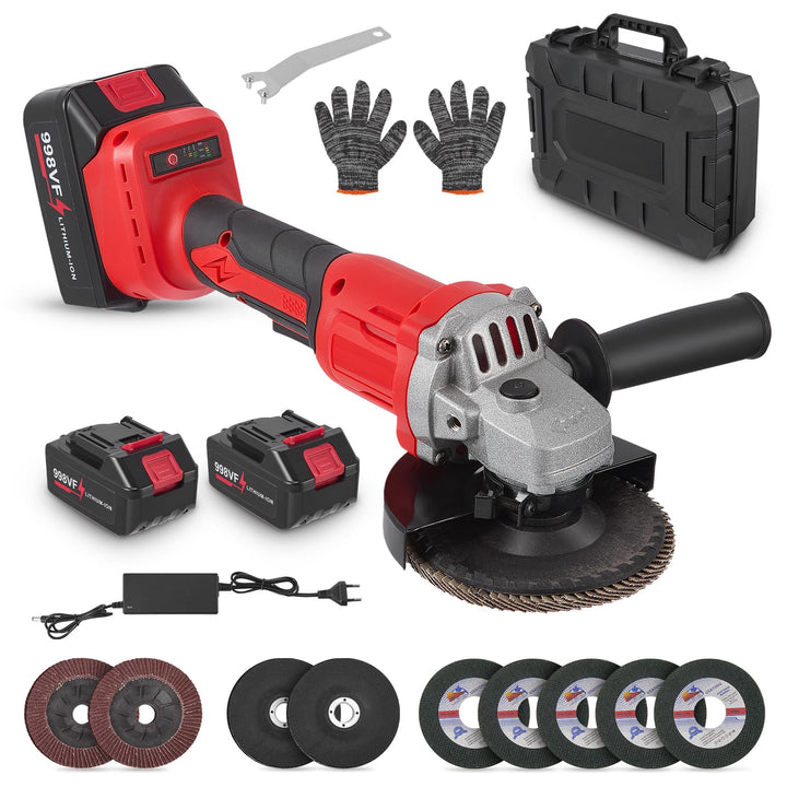 Akku Winkelschleifer 125 mm mit 2x 4000mAh Akku, 13,500RPM Bürstenloser -Winkelschleifer-Set mit Sch