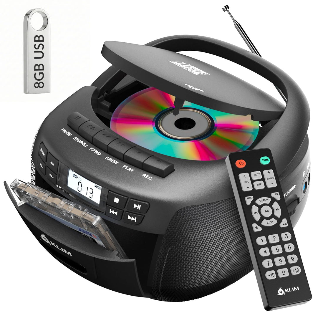 KLIM CD Player mit Kassette mit USB, Kassettenspieler, Kassettenrekorder, Radio mit CD und Kassette,