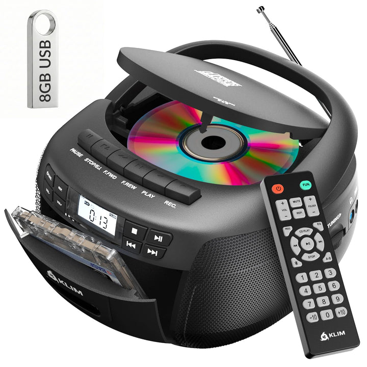 KLIM CD Player mit Kassette mit USB, Kassettenspieler, Kassettenrekorder, Radio mit CD und Kassette,