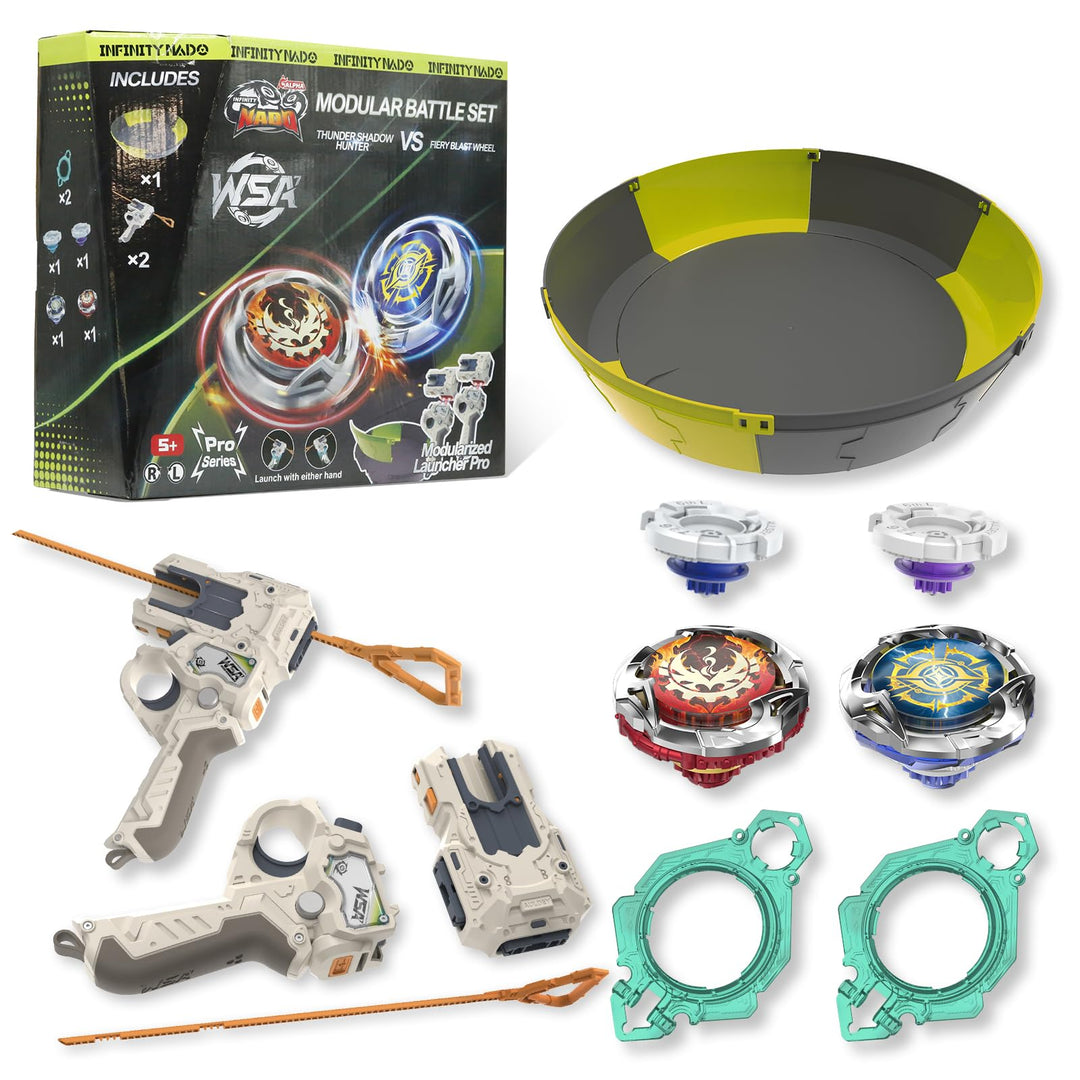 INFINITY NADO S7 Kreisel 2PCS mit Arena & 2 kreiselwerfer modularer, Metallkreisel Typ Verteidigung/