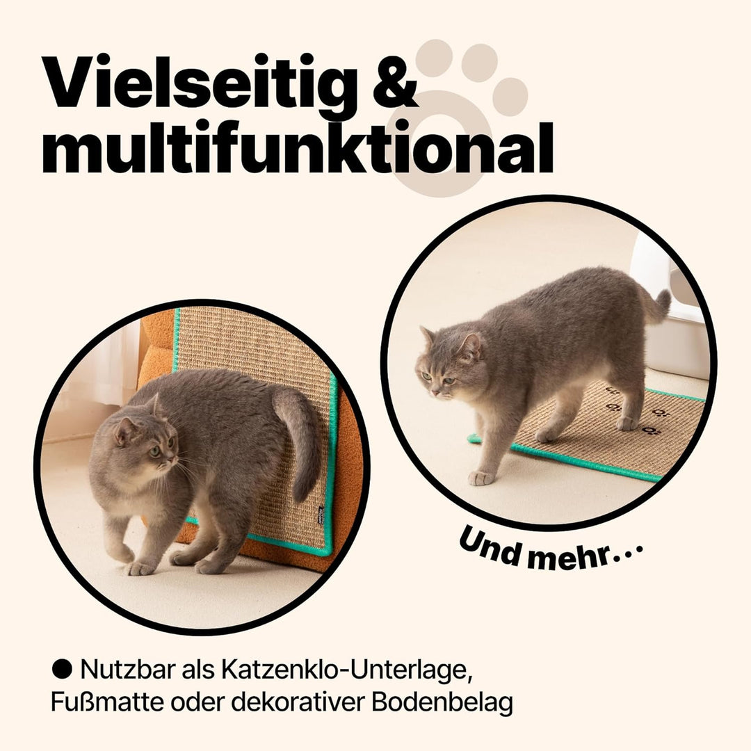 Kratzmatte für Katzen – Hochwertiger Kratzteppich aus Sisal mit Meowtivation-Pfoten, natürliche Krat