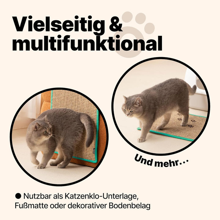 Kratzmatte für Katzen – Hochwertiger Kratzteppich aus Sisal mit Meowtivation-Pfoten, natürliche Krat