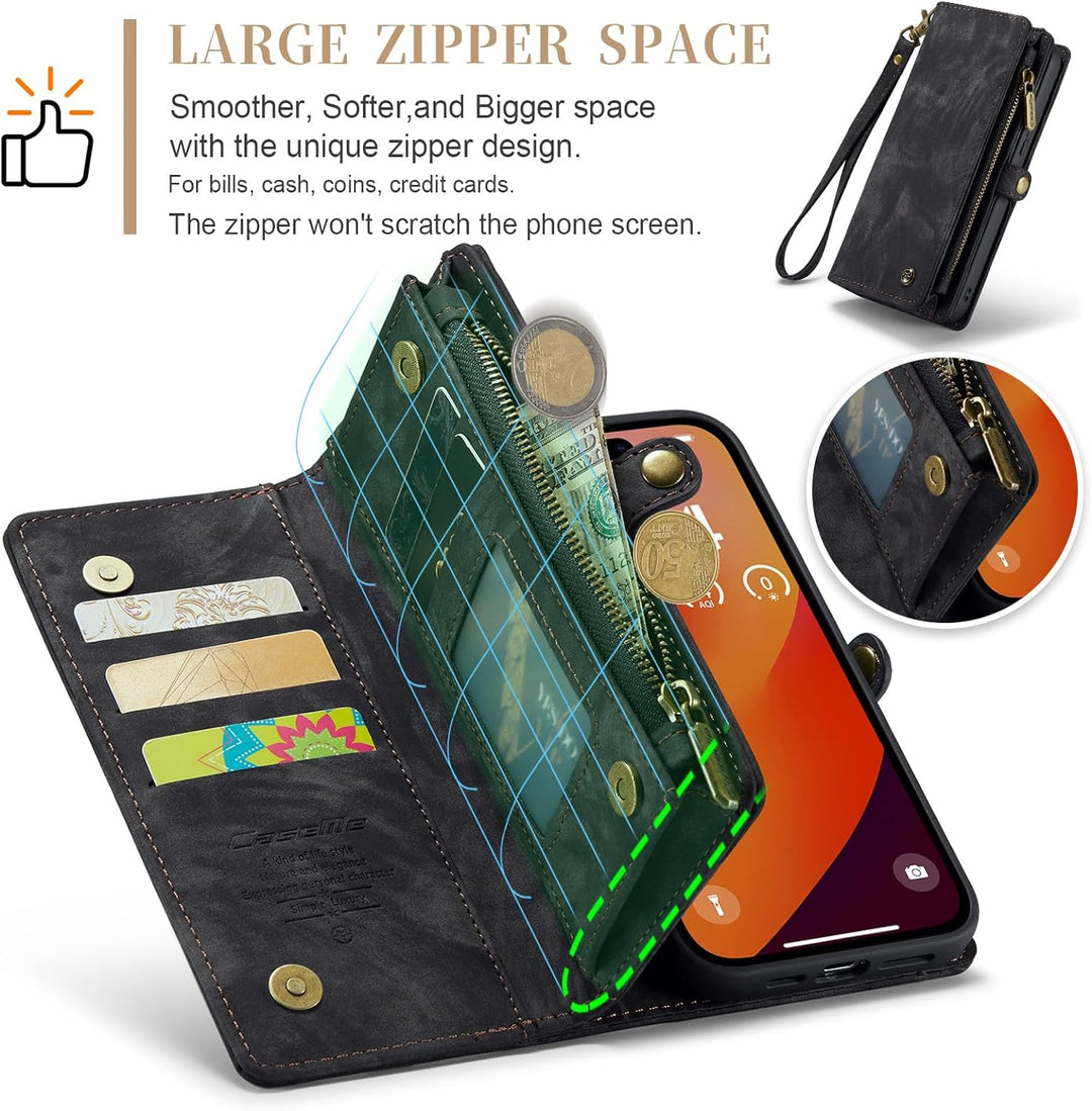 UFinetech für iPhone 15 Pro Hülle, Flip Leder TPU Stossfest Kartenfach Tasche Handyhülle für iPhone