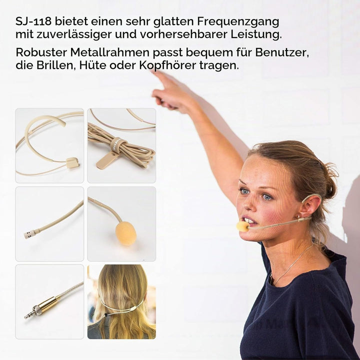 Sujeetec Headset Mikrofon Stirnband mic für Sennheiser kabellos Bodypack Transmitter Taschensender -