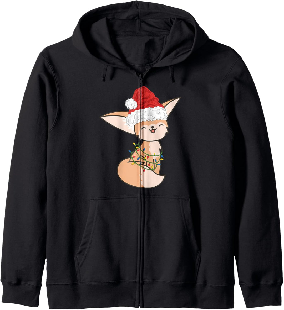 Fennec Fox mit Weihnachtsmann Hut Weihnachtslichter Kapuzenjacke
