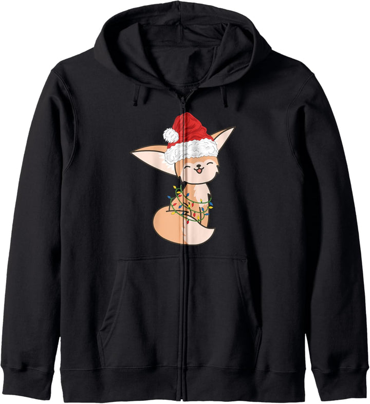 Fennec Fox mit Weihnachtsmann Hut Weihnachtslichter Kapuzenjacke