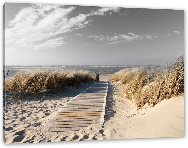 Pixxprint Weg zum Strand durch die Dünen B&W Detail als Leinwandbild/Grösse: 120x80 cm/Wandbild/Kuns