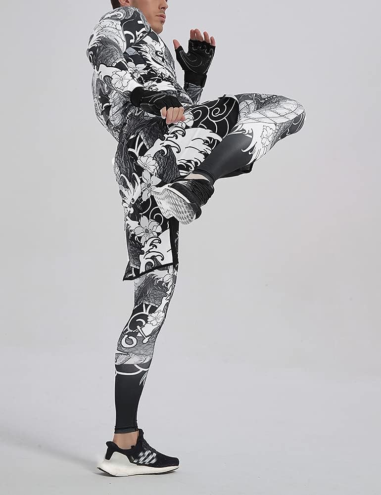 LAFROI YSK08 schnelltrocknende Kompressions-Leggings mit Taillenbund für Herren S Blood Moon, S Bloo