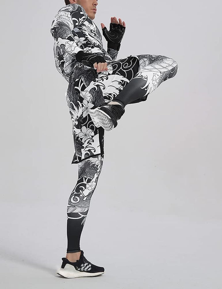LAFROI YSK08 schnelltrocknende Kompressions-Leggings mit Taillenbund für Herren S Blood Moon, S Bloo