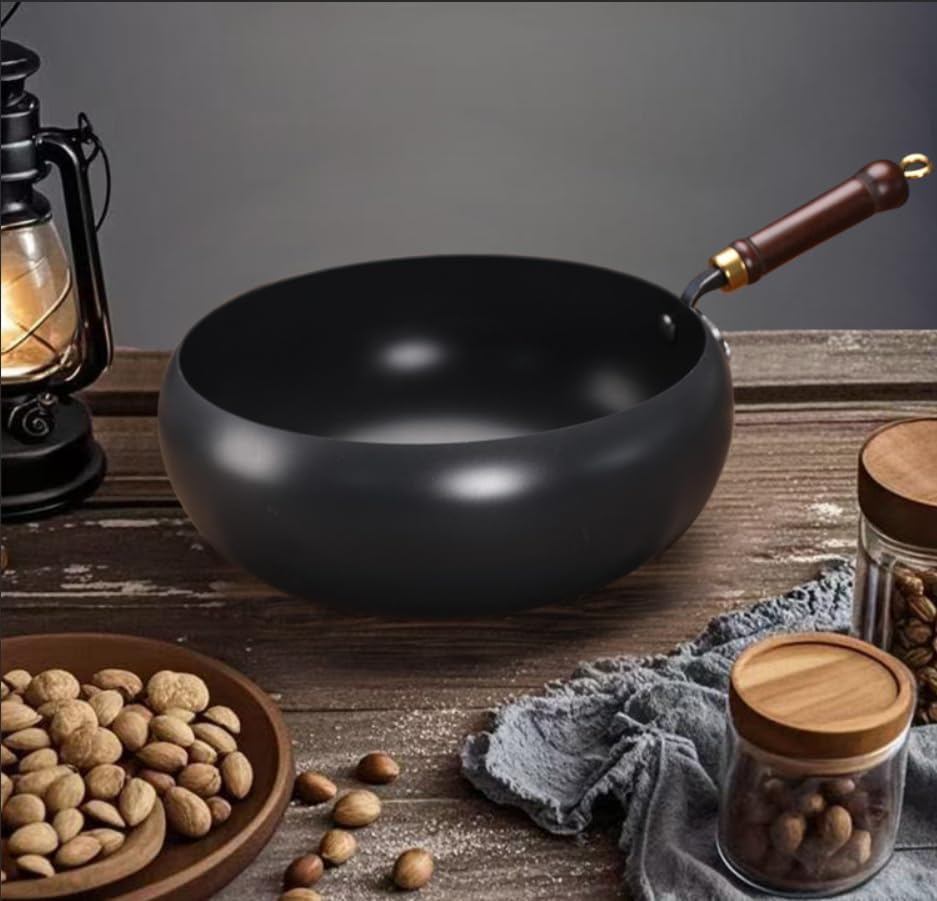 Unbeschichtete Eisenpanne,Eisen Wok, 26cm Hand-Schmiede Antikleber | Eisen Pfanne ohne Beschichtung,