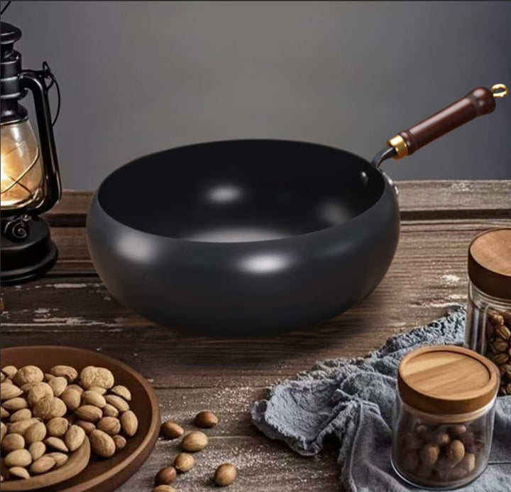 Unbeschichtete Eisenpanne,Eisen Wok, 26cm Hand-Schmiede Antikleber | Eisen Pfanne ohne Beschichtung,