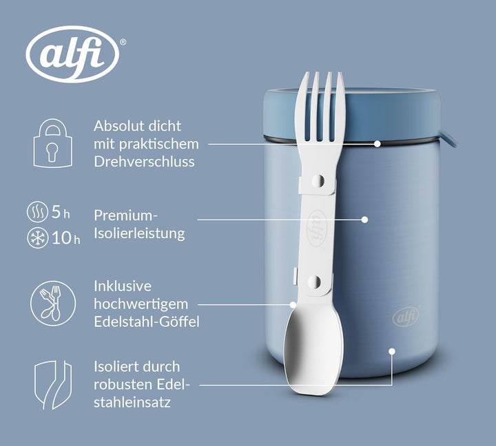 alfi ISO FOOD MUG 350ml, Blau matt, Edelstahl Thermobehälter für Essen, Isolierbehälter für Suppen,