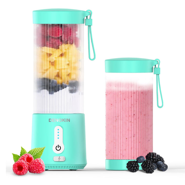 DENOKIN Tragbarer Mixer to Go/Blender/Smoothie Maker, 450ml Becher, Kabellos & USB-C Wiederaufladbar