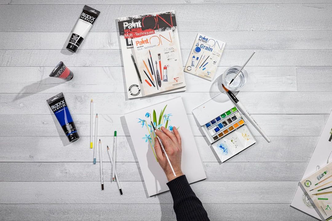 Clairefontaine 96537C - Packung mit 4 Blöcken Paint´ON feinkörnig, DIN A4, kopfseitig geleimt, 40 Bl
