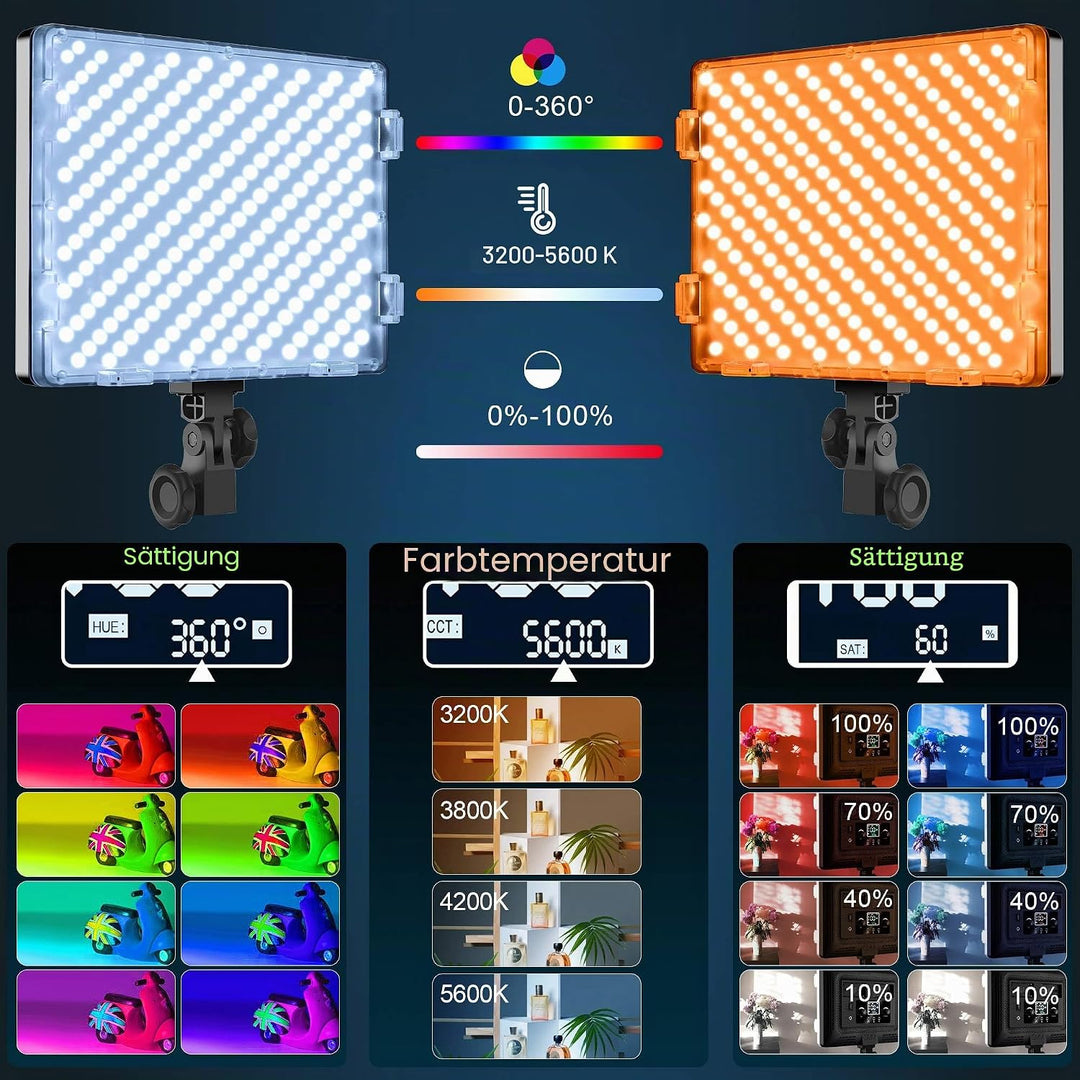 GVM RGB Videolicht Panel mit Lichtstativ Set, 2er Pack 50W LED Fotolicht mit APP Steuerung, 3200K-56