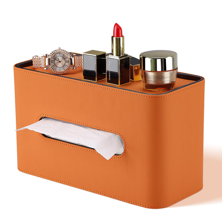 GORESE Taschentuchbox,Leder Rechteckige Kosmetiktücherbox Papiertaschentuchhalter Taschentuchspender