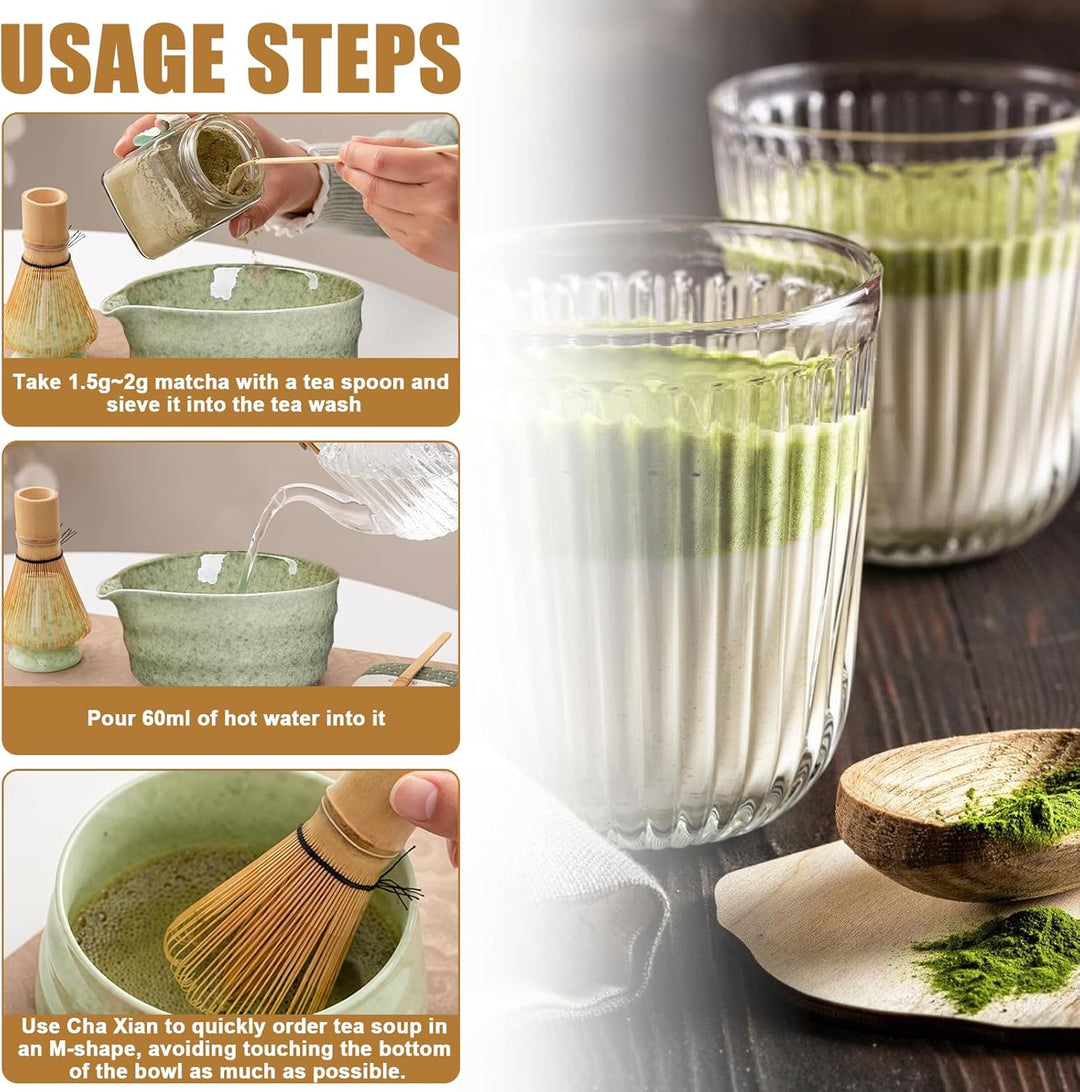 4 Stück Matcha Set, Matcha Besen Set, Matcha Tee Set, Matcha Besen Set, Matcha Schale mit Ausgiesser