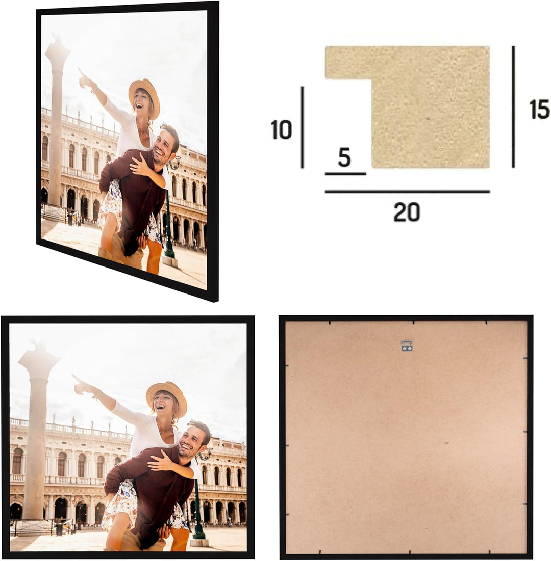 CABBEL Dreierpack (3 Stk.) Bilderrahmen 30x30 cm MDF Holz-Rahmen in Schwarz | mit bruchsicherem Plex