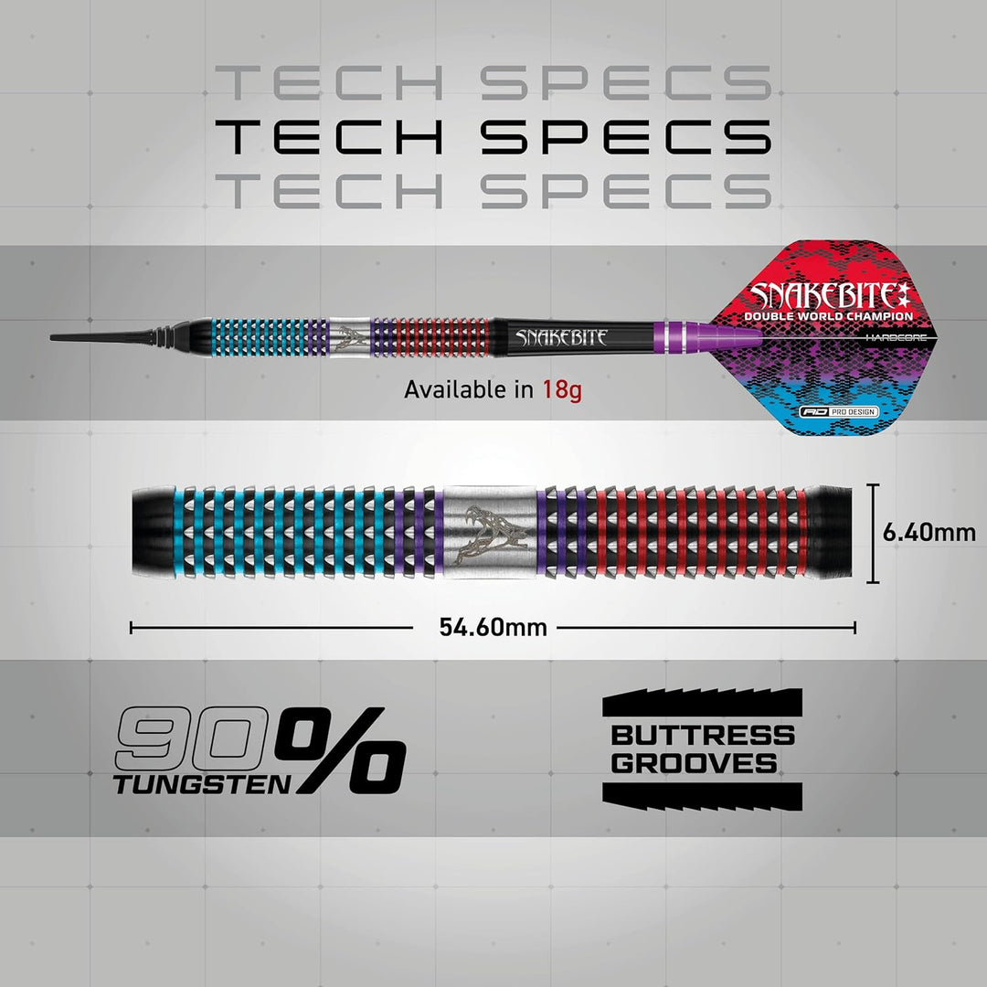 RED DRAGON Peter Snakebite Wright Spirit Edition Premium Tungsten Darts Set mit Flights und Stems 18