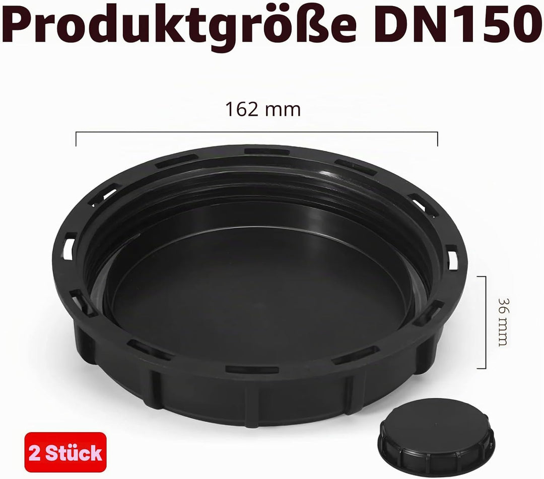 2pcs IBC Deckel DN 150, IBC tankdeckel 163mm Abdeckung Kappe dn150 Schwarz für 1000L IBC Wasser Tank
