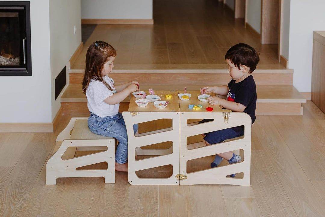 Weco Tritthocker mit 2 Stufen Streifendesign Holzhocker für Kinder Kindertreppchen Schemel Kindermöb