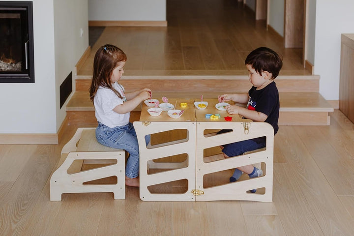 Weco Tritthocker mit 2 Stufen Streifendesign Holzhocker für Kinder Kindertreppchen Schemel Kindermöb