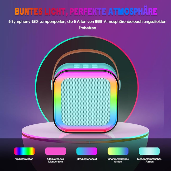 Karaoke Maschine mit 2 Karaoke Mikrofon Bluetooth, Geschenk Spielzeug Junge 3-12 Jahre, Tragbarer Mi