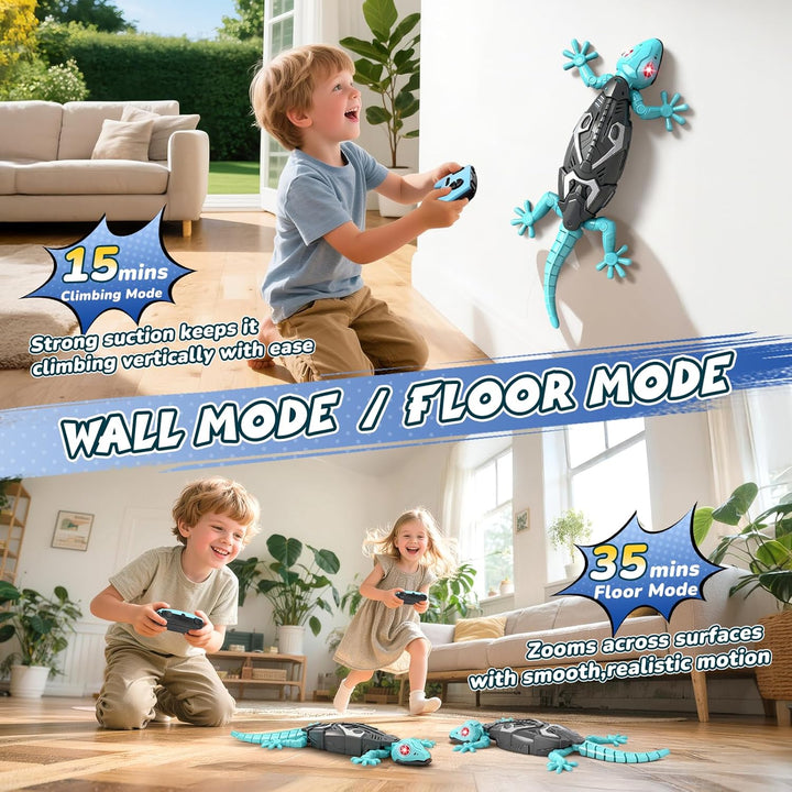 Wandkletternder Gecko Ferngesteuerter Spielzeug für Kinder – Wiederaufladbarer RC Klettergecko mit L