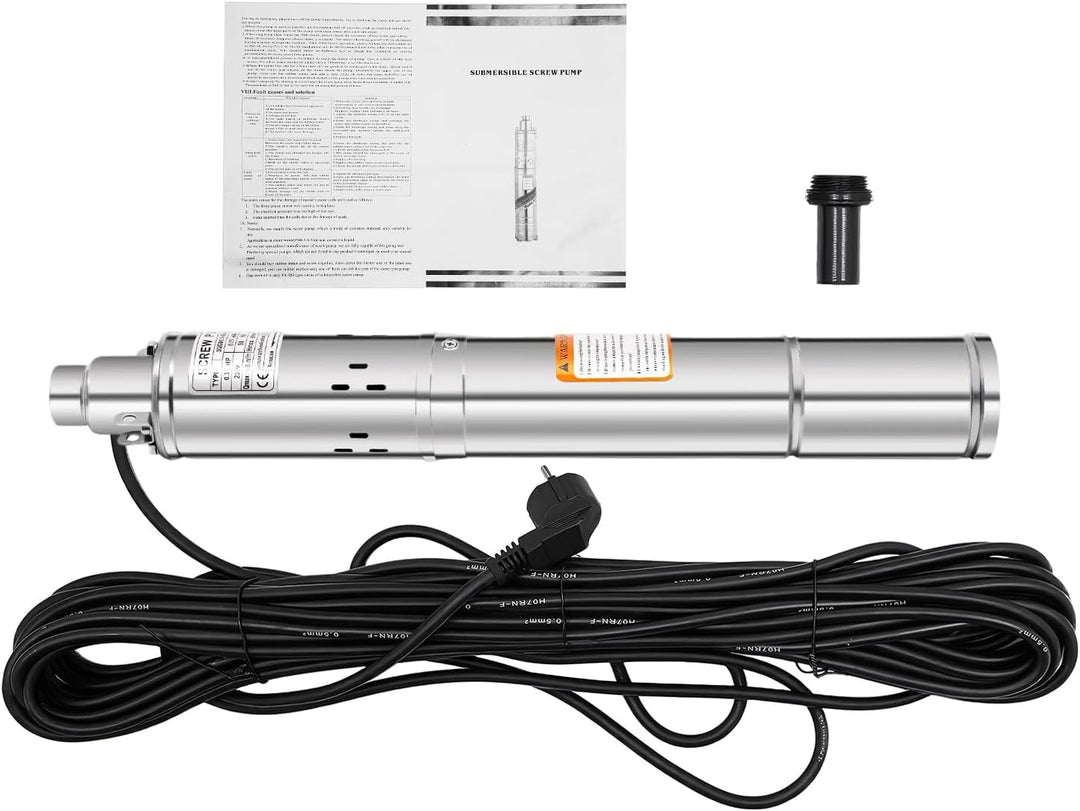 3 Zoll Tiefbrunnenpump Edelstahl Tiefbrunnenpumpe 1600 L/h, Förderhöhe max. 80 m, Brunnenpumpe Tauch