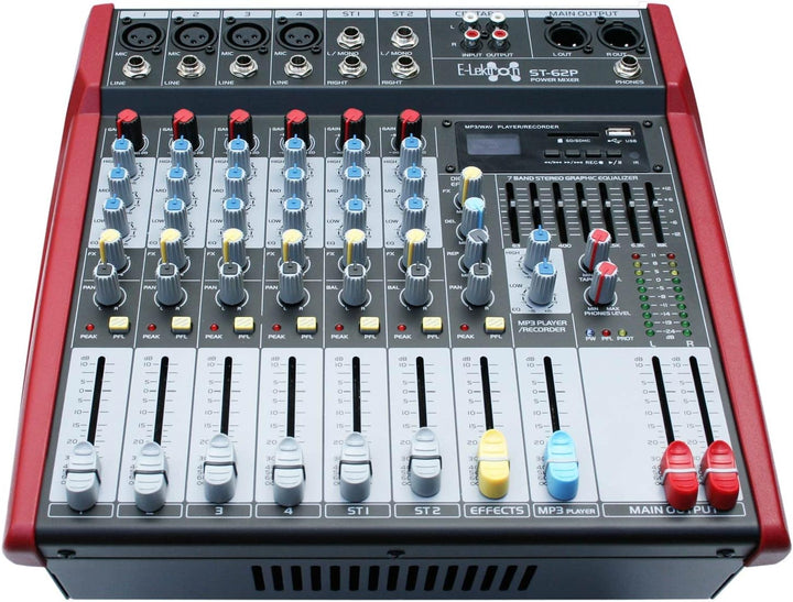 E-Lektron Live Power-Mixer 6-Kanal + Stereo - USB MP3 Bluetooth Mischpult integrierte Endstufe (ST-6