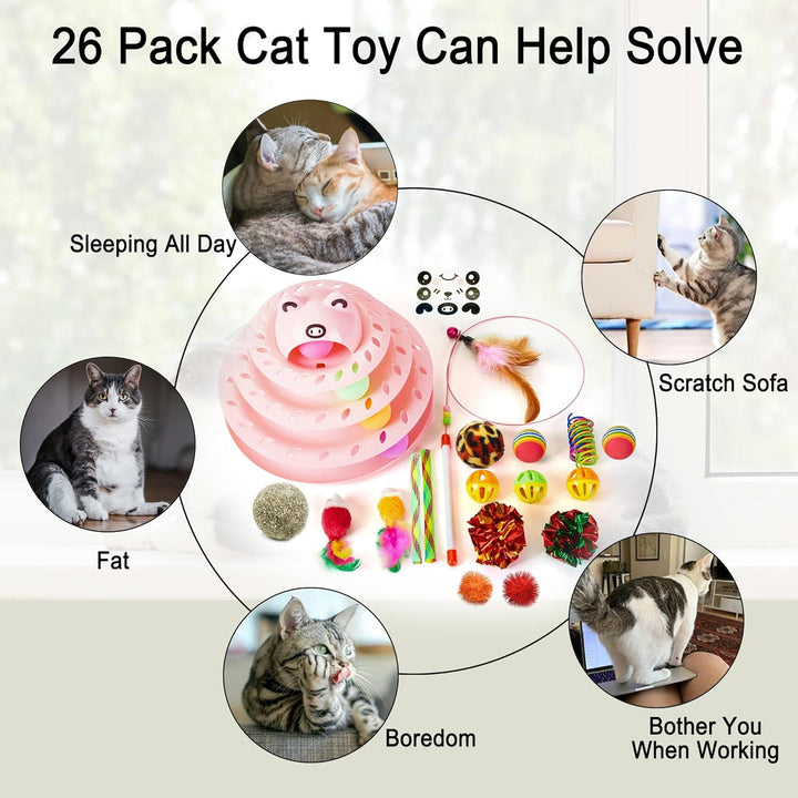 Suhaco 26 PCS Katze Spielzeug Für Indoor Kätzchen Interaktive Rolle 4-Level Track Kitty KatzeSpielze
