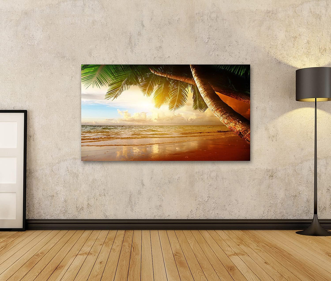 islandburner Bild auf Leinwand Sonnenaufgang Am Strand Der Karibik Bilder Wandbilder Poster, Leinwan