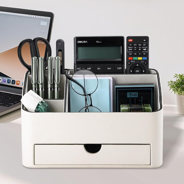 KINGFOM Büro Schreibtisch Organizer Mit 5 Fächern & Schubladen, Multifunktionales Stifte Organizer S