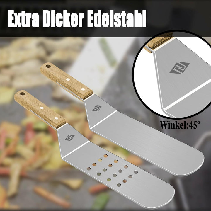 Plancha Spachtel, Plancha Grillspachtel Set, Grillbesteck-Set aus Edelstahl，Plancha Zubehör für Pla