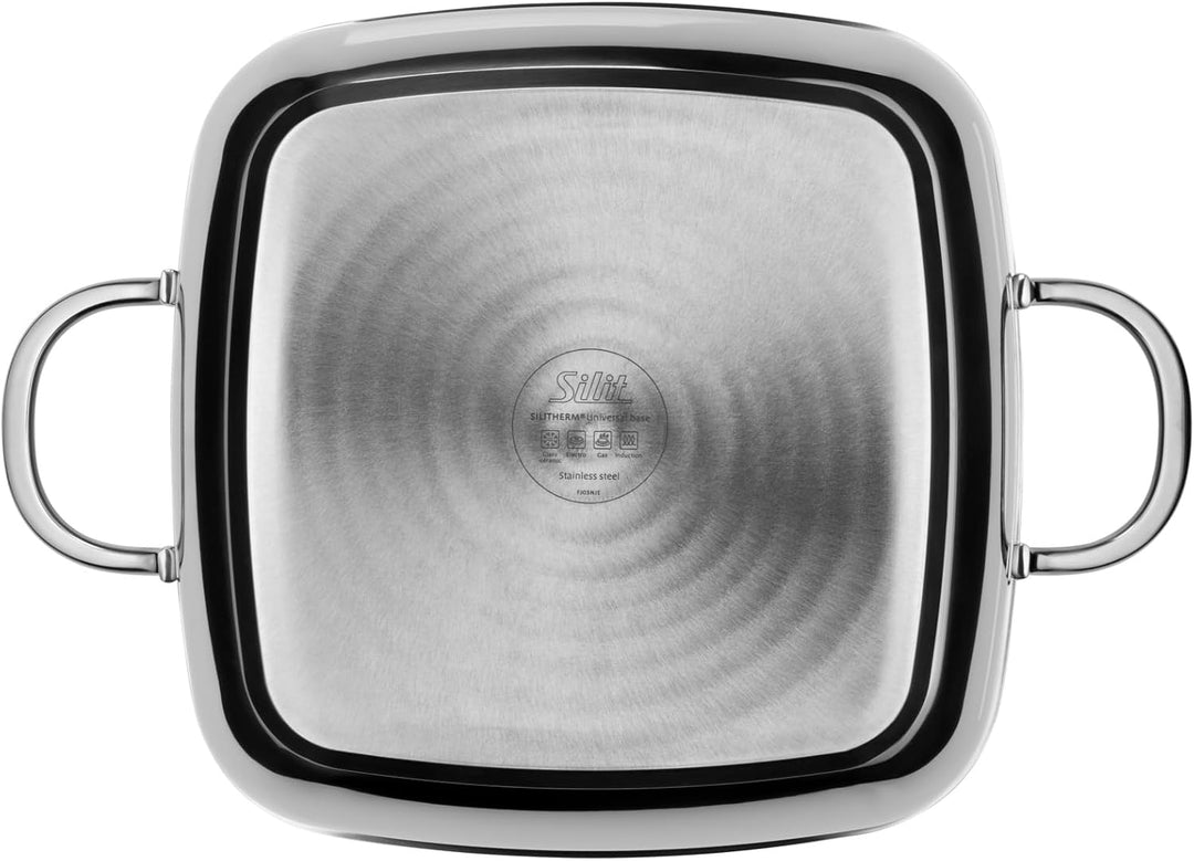 Silit Studio Bräter mit Deckel backofengeeignet, 29 x 29 x 10 cm, Schmortopf Induktion, Edelstahl be