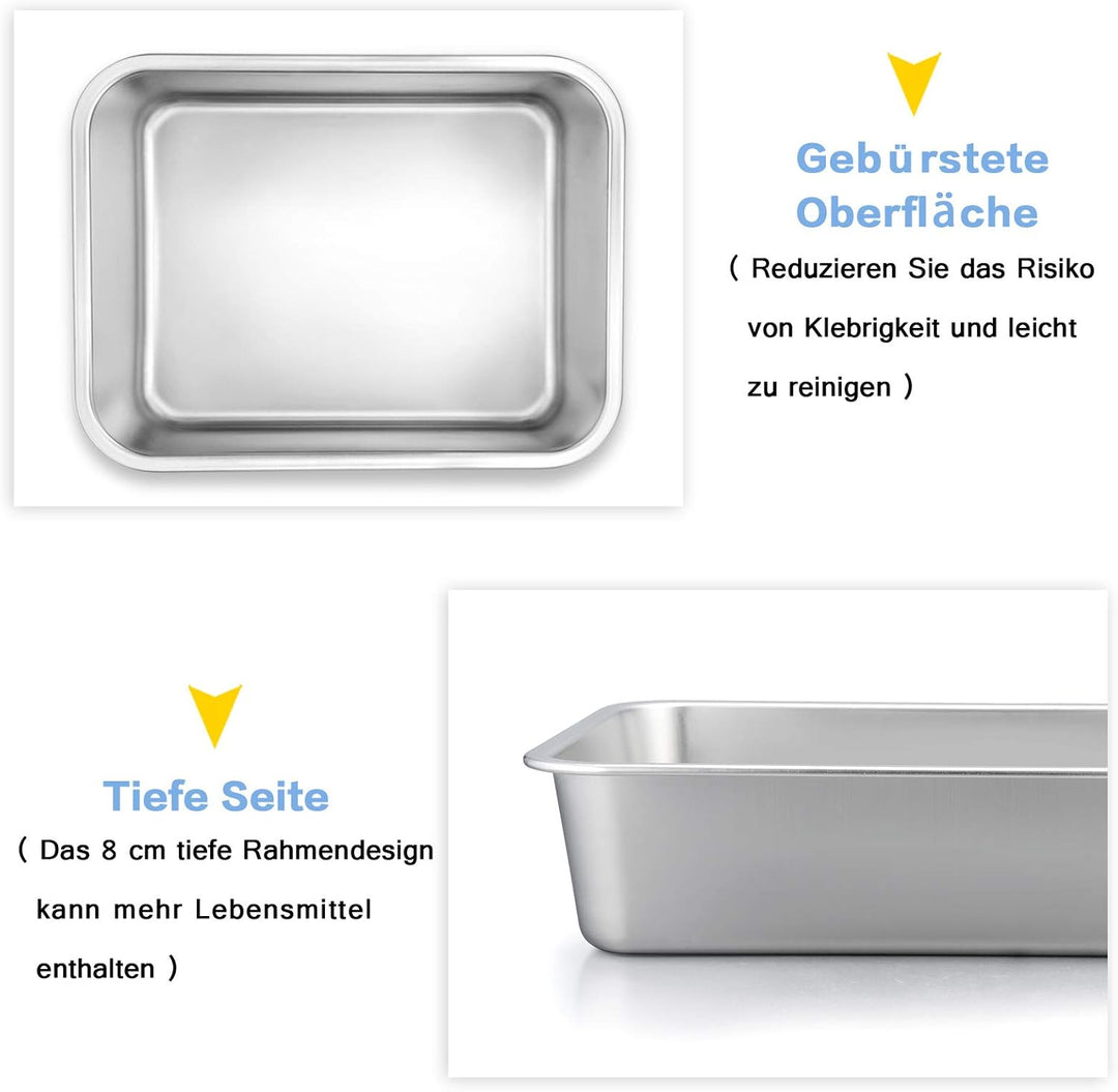 Homikit Auflaufform, Edelstahl Rechteckig Backform Kuchenform Ofenform Gross, 32,5 x 25,5 x 8 cm, Pe