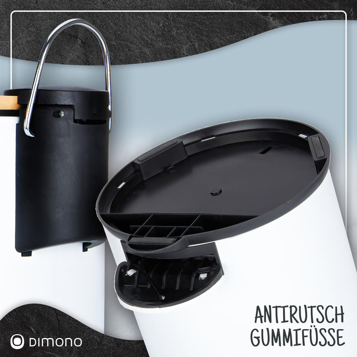Dimono® Kosmetikeimer Bad-Mülleimer Abfalleimer 3 und 5 Liter Tret-Eimer mit flachem Bambus-Deckel u