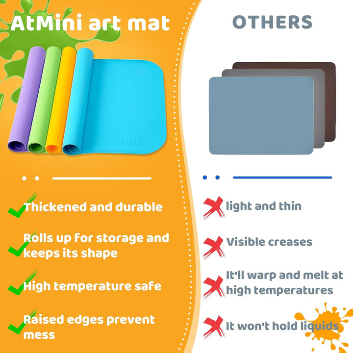 AtMini Silikonmatte Gross 60 x 40 cm，bastelunterlage kinder für Kunsthandwerk, Sand Art, Malen, Harz