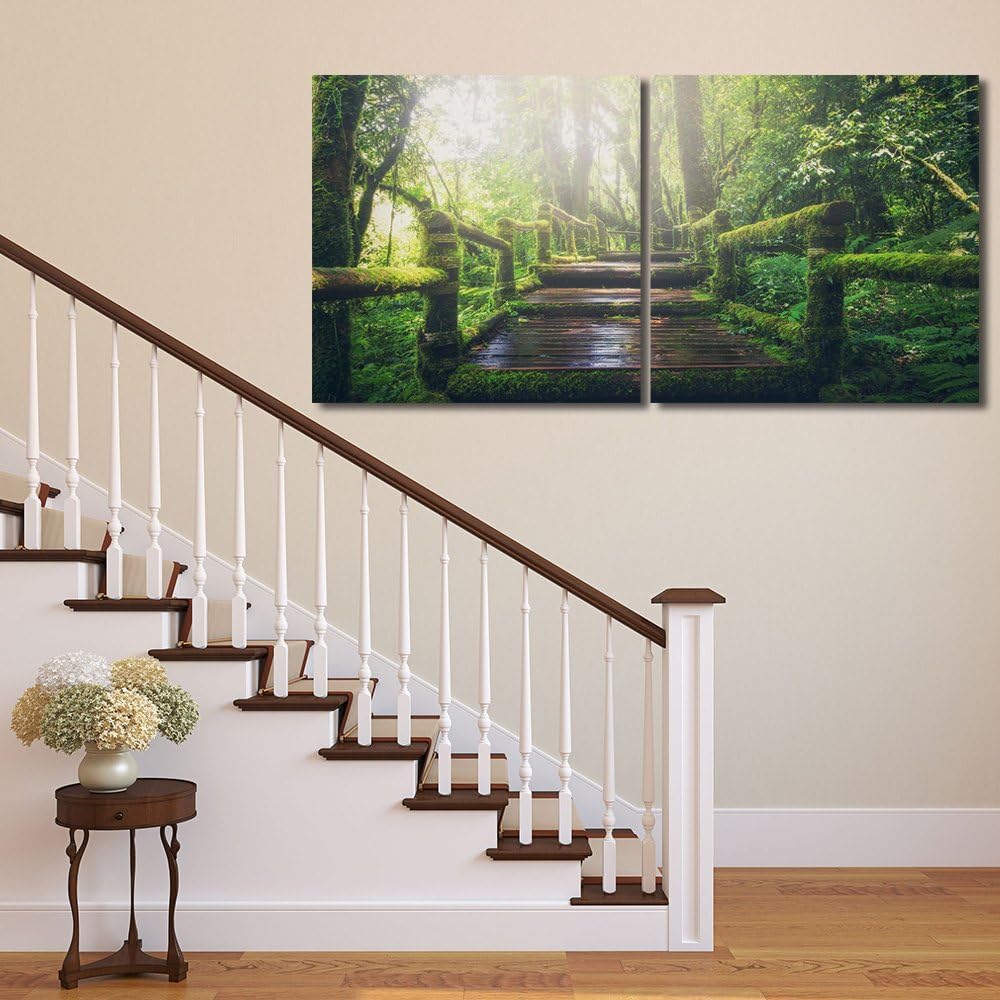 Feeby. Wandbilder - 2 Teile - 140x70 cm - quadratische Form Bilder Kunstdrucke Deko Panel WALD, NATU