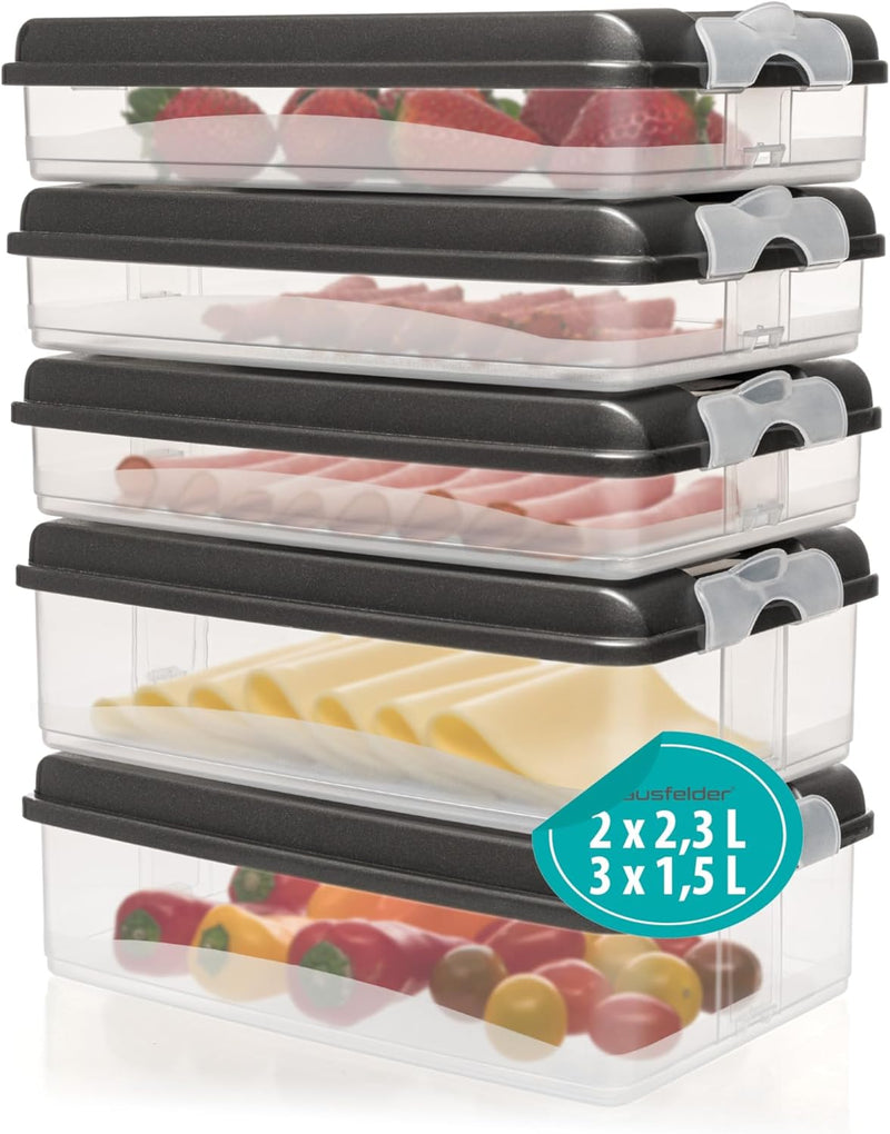 Hausfelder Aufschnittbox Organizer Set - stapelbar mit Deckel – Kühlschrank Wurstbox Aufschnittdosen